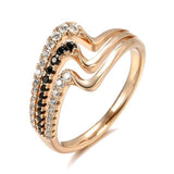 Luxury Rose Gold Natural Black Zircon Fashion 3 Rows Waves Ring