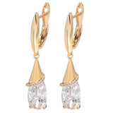 Luxury Rose Gold Water Drop Purple AAA+ Zircon Crystals Fashion Women Long Earrings