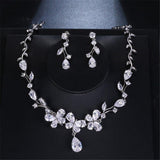 Luxury Silver Color Flower High Quality AAA+ Cubic Zirconia Diamonds Jewellery Set