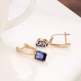 Luxury Square Blue Natural Zircon Rose Gold Long Earrings