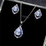 Luxury Water Drop Silver Color High Quality AAA+ Cubic Zirconia Diamonds Jewellery Set