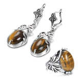 New Boho Amber Stone Tibetan Silver Ring Earring Jewelry Set