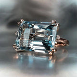 New Fashion Light Blue Oblong Shape AAA+ CZ Crystal Fine Ring