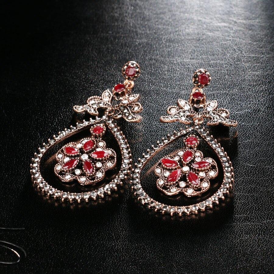 New Fashion Water Drop Red Resin Crystal Flowers Earrings For Women - The Jewellery Supermarket