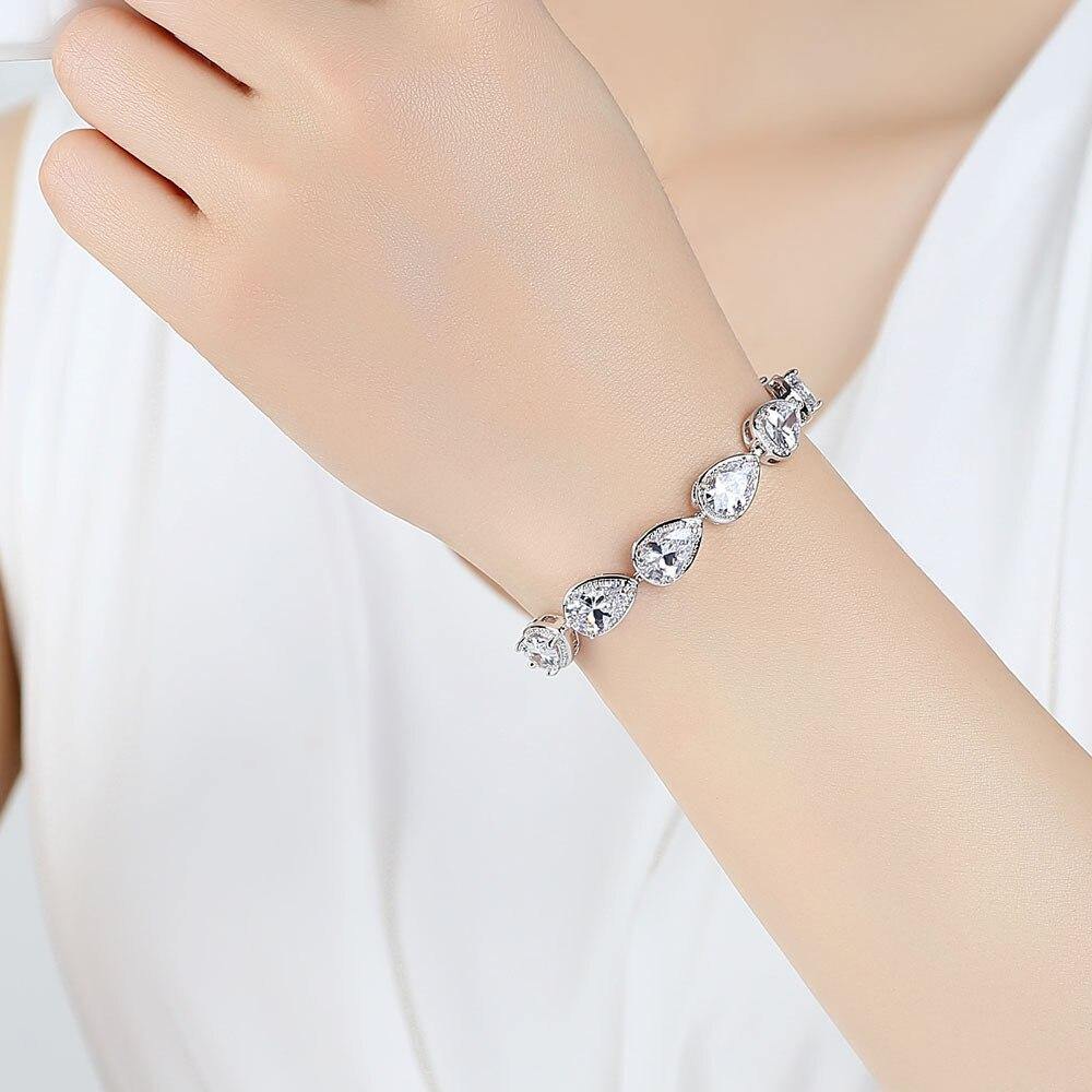New Luxury AAA+ CZ Diamonds 18CM Angel Tears Pear Silver Bracelet Bangle - The Jewellery Supermarket