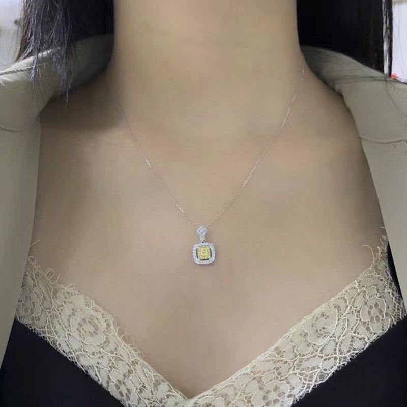 New Luxury Yellow Color AAA+ CZ Cushion Diamond Necklace - The Jewellery Supermarket