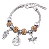 New Tree Of Life Lobster Buckle Snake Chain Beaded Bangles - The Jewellery Supermarket