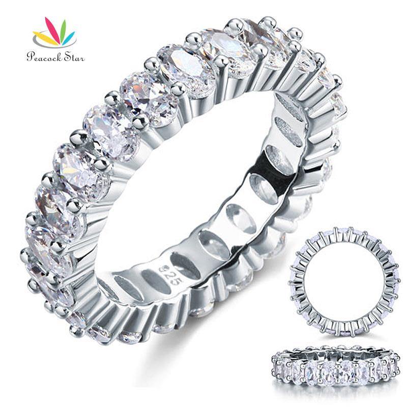 Outstanding Oval Cut 5 Ct. Total Simulated Lab Diamond Silver Wedding Eternity Ring - The Jewellery Supermarket
