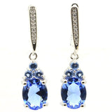 Ravishing Drop Rich Blue Violet Tanzanite Pink Kunzite Peridot Silver Earrings
