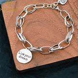 Retro Thick Chain Round Letter Silver Colour Love Pendant Bracelet