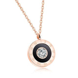 Rose Gold AAA+ CZ Crystal Roman Numeral Stainless Steel Link Chain Necklace