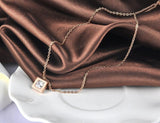 Rose Gold Color Collarbone Necklace Chain AAA+ CZ Diamond Square Pendant - The Jewellery Supermarket