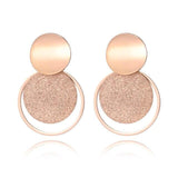 Rose Gold Color Frosted Sheet Circle Curved Disc Stainless Steel Stud Earrings