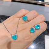 Silver Heart Paraiba Tourmaline Gemstone Earrings/Pendant/Necklace Wedding Set - The Jewellery Supermarket