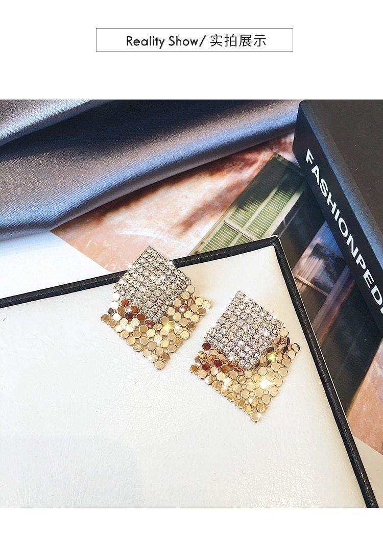 Simple Square Luxury Crystal Stud Golden metal Earrings - The Jewellery Supermarket