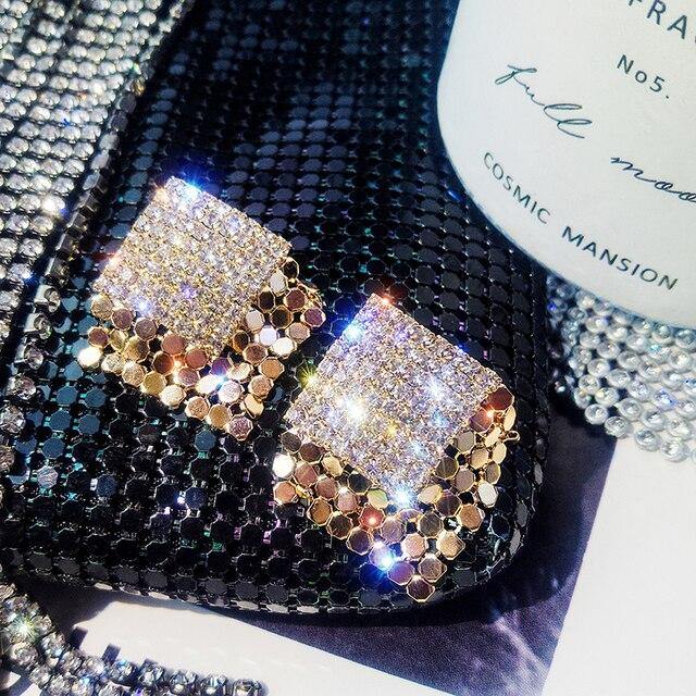 Simple Square Luxury Crystal Stud Golden metal Earrings - The Jewellery Supermarket