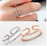 Stunning 925 Sterling Silver Open Rings Double Layered Rhinestone - The Jewellery Supermarket