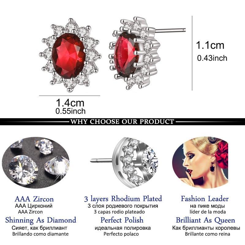 Stunning Blue or Red Oval Zircon Stud Earrings - Best Online Prices - The Jewellery Supermarket