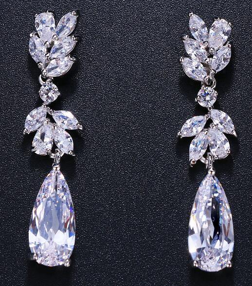 Superb 3 Colors Leaf High Quality Cubic Zirconia Crystals Earrings - The Jewellery Supermarket
