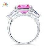 Tremendous 8 Carat Fancy Pink Simulated Lab Diamond Silver Three-Stone Luxury Ring - The Jewellery Supermarket