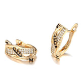 Trend Geometry Rose Gold Cross Black AAA+ Cubic Zirconia Diamonds Earrings Ring Set