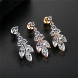 Trendy Elegant Silver Color AAA+ Cubic Zirconia Diamonds Leaf Dangle Earrings - The Jewellery Supermarket