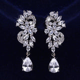 Trendy Flower Geometric AAA+ Cubic Zirconia Diamonds Drop Earrings - The Jewellery Supermarket