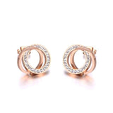 Trendy Rose Gold Colour Stainless Steel Clay Crystal Double Circles Stud Earrings - The Jewellery Supermarket