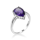 Trendy Silver Jewelry for Women Water Drop Shape Amethyst Gemstone Ring - The Jewellery Supermarket