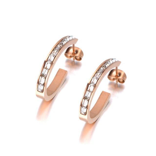 Trendy Stainless Steel Shining AAA+ Cubic Zirconia Diamonds Rose Gold Colour Earrings - The Jewellery Supermarket