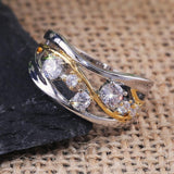 Two Tone Gold Silver Color Fashion Shape AAA Cubic Zirconia Crystals Ring - The Jewellery Supermarket