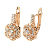 Vintage Flower Rose Gold AAA+ CZ Diamonds Dangle Fashion Glossy Earrings