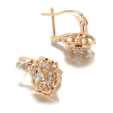 Vintage Flower Rose Gold AAA+ CZ Diamonds Dangle Fashion Glossy Earrings - The Jewellery Supermarket
