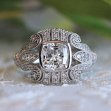 Vintage Gothic Pattern Solitaire AAA+ Cubic Zirconia Diamond Luxury Ring