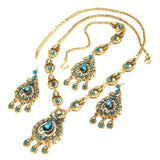 Vintage Look Gold-Color Mosaic Blue Crystal Bracelet Necklace Earrings Set - The Jewellery Supermarket