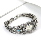 Vintage Old Silver colour Oval Wrist Watch Full Rhinestone Elegant Bracelet