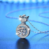 White Round Moissanite Diamond Necklace Silver Crown Pendant Necklace For Women