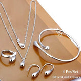NEW Fashion Women Teardrop Charm 4pcs Necklace Earrings Adjustable Ring Bracelet Jewellery Set 