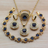 Amazing Round Blue AAA Cubic Zirconia Crystals Yellow Gold Colour Jewellery Set - Popular Jewellery Set