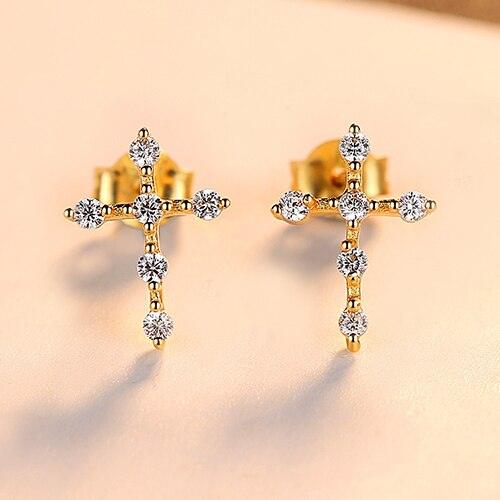 New Sparkling Simple Silver Tiny AAA+ Cubic Zirconia Diamonds Cross Stud Earrings for Women - The Jewellery Supermarket