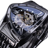 BEST GIFT IDEAS - Stainless Steel Triangle Skeleton Black Mechanical Wristwatch