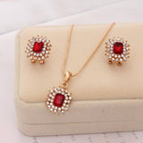 Fashion Gem Jewelry Sets CZ Crystals Chain Pendant Necklace/ Earrings Women Wedding Jewellery Sets