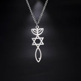 NEW Messianic Pendant Menorah David’s Star with Fish Symbol Carved Jewelry Holy Land