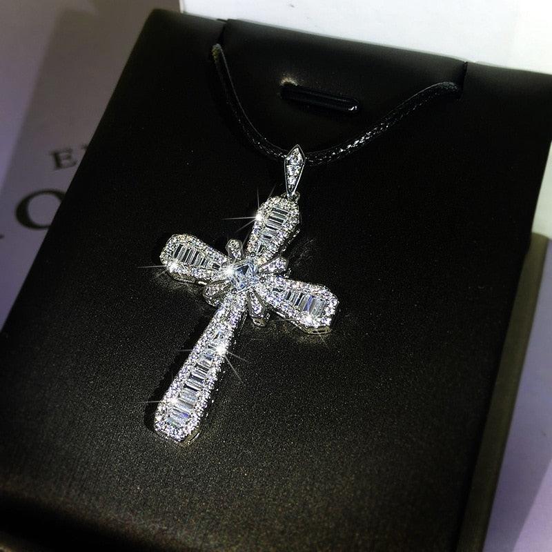 Exquisite White AAA Zircon Crystals Cross Pendant Necklace - Women's 925 Silver Geometric - Religious Jewellery - The Jewellery Supermarket