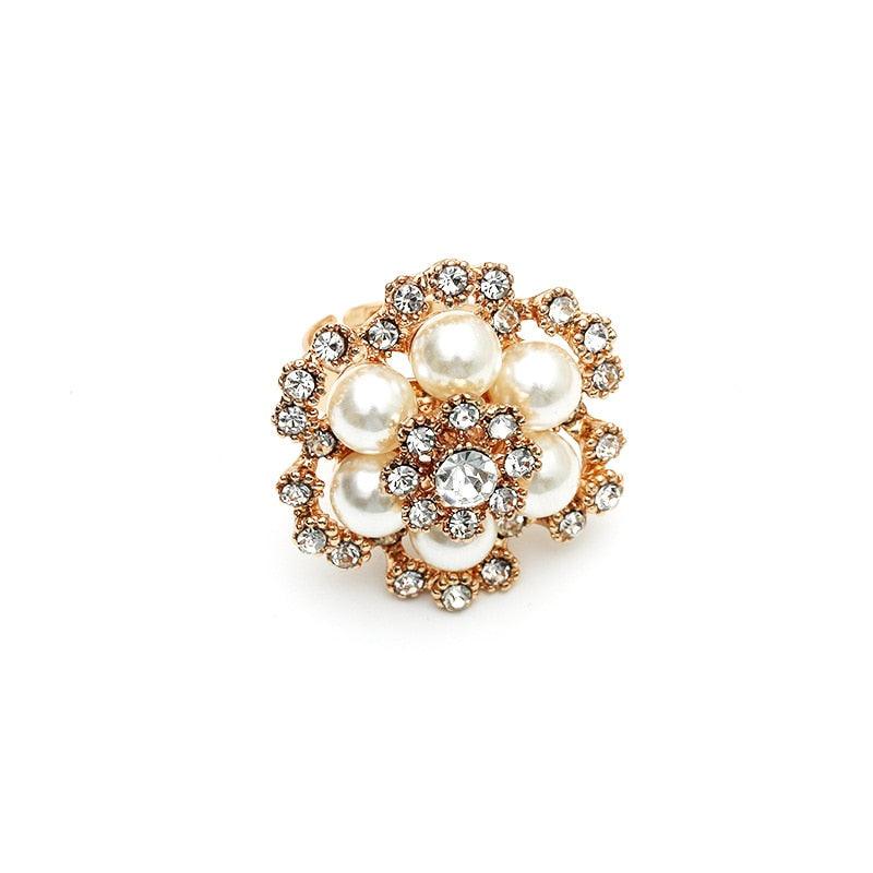 NEW VINTAGE RINGS Luxury Pearl Stone Big Flower Gold Color Fashion Ring - The Jewellery Supermarket