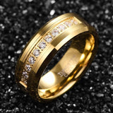NEW Gold Plated Round Cubic Zirconia Men's Tungsten Carbide Ring - Engagement Wedding Quality Ring - The Jewellery Supermarket