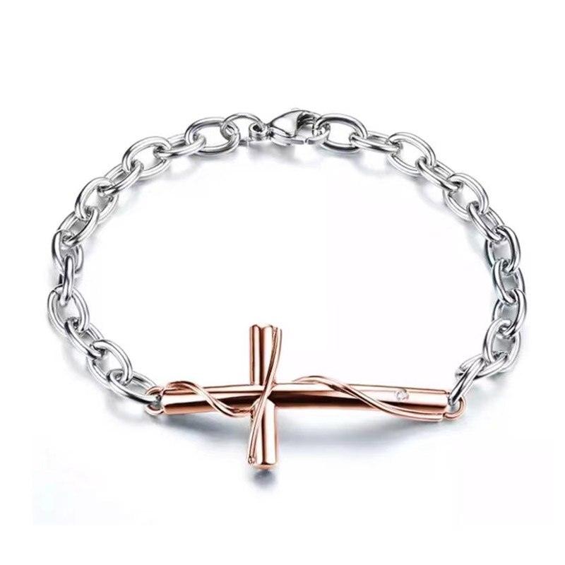 Fashion Rose Gold Black Color Stainless Steel High Quality Cross Winding Couple Bracelets - Christian Jewellery - The Jewellery Supermarket