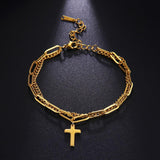 Original Cross Charm Double Layers Bracelets - Stainless Steel Gold Color Religious Christian Jewelry - The Jewellery Supermarket