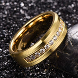 NEW Gold Plated Round Cubic Zirconia Men's Tungsten Carbide Ring - Engagement Wedding Quality Ring - The Jewellery Supermarket