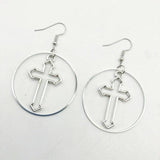 Handmade Simple Cool Vintage Silver Color Cross Charms Drop Earrings Jewellery - Best Christian Gift For Women